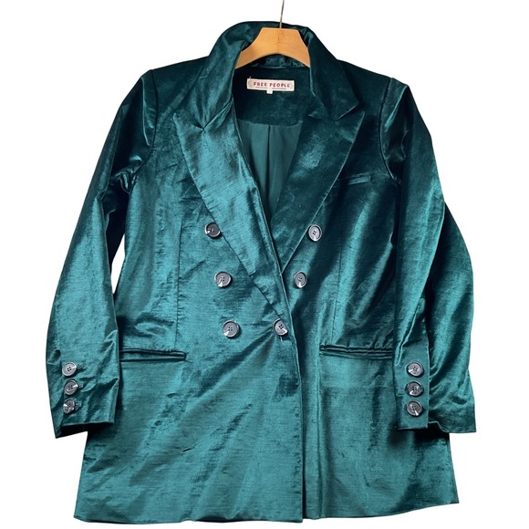 Free People Velvet Ashby Jacket Emerald Green Double Breasted Size L Women's - Picture 2 of 10